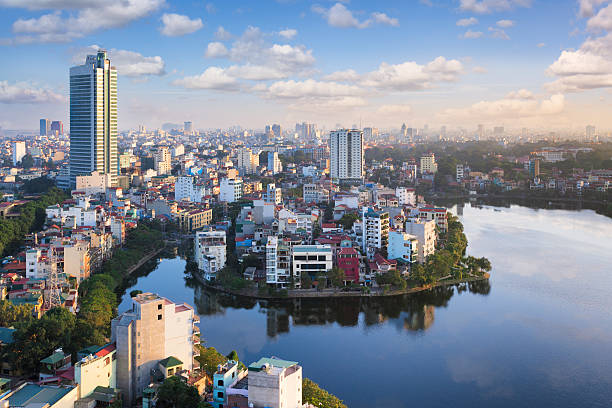 View over the city of Hanoi, Vietnam, with Trúc Bạch Lake in the foreground