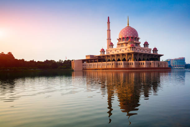 Putra mosque during sunrise with reflection, Malaysia